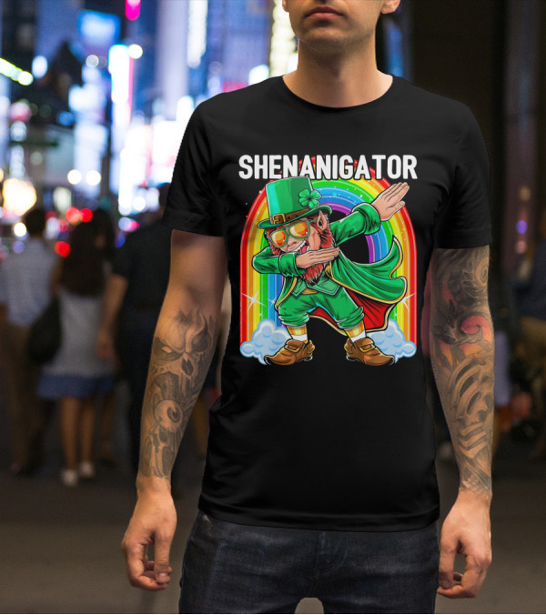 SHENANIGATOR Dabbing Leprechaun Rainbow T-Shirt
