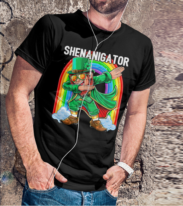 SHENANIGATOR Dabbing Leprechaun Rainbow T-Shirt