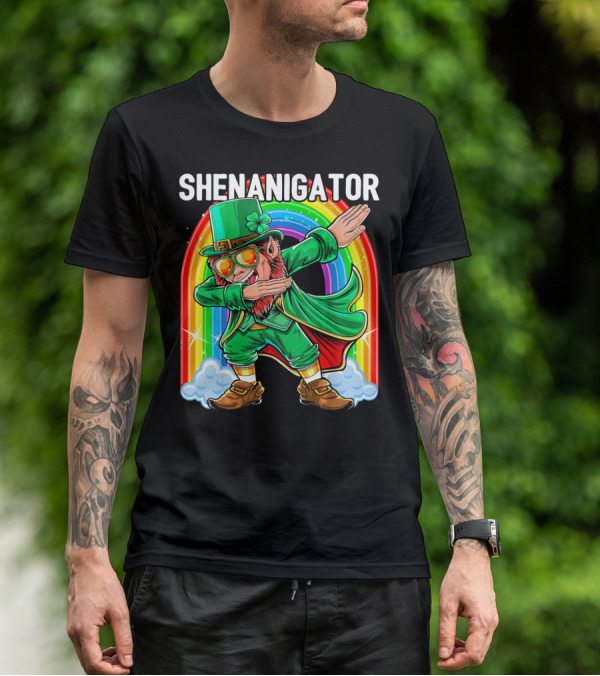 SHENANIGATOR Dabbing Leprechaun Rainbow T-Shirt