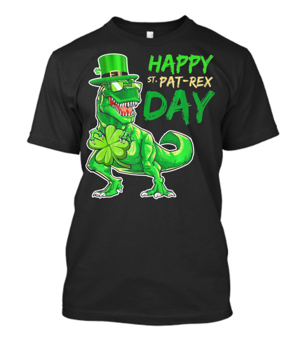 Happy St Pat Rex Day Saint Patricks Day Dinosaur With Shamrock And Green Hat T-Shirt
