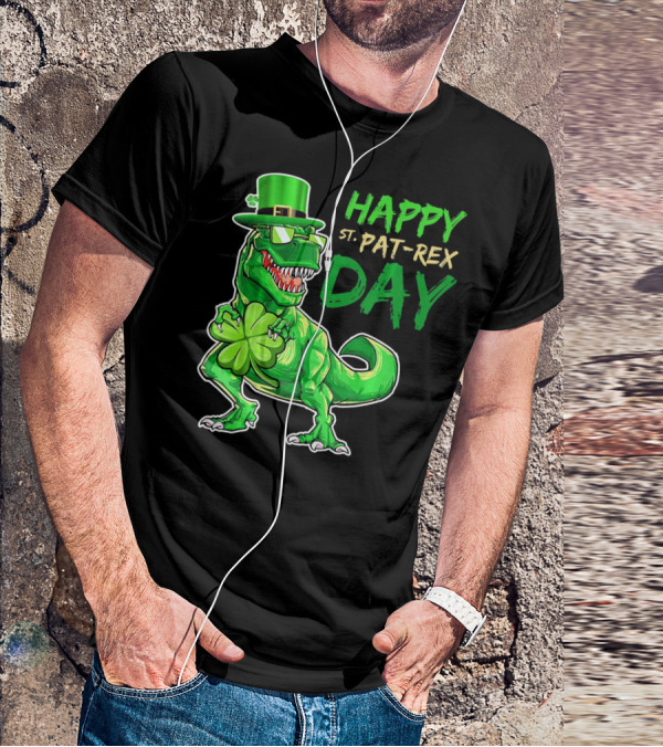 Happy St Pat Rex Day Saint Patricks Day Dinosaur With Shamrock And Green Hat T-Shirt