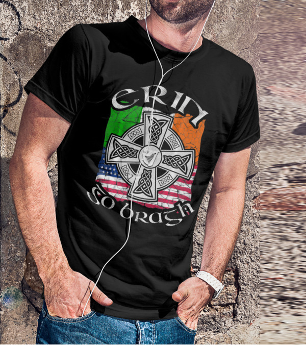 Erin Go Bragh Celtic Cross Irish US Flag St. Patrick's Day T-Shirt