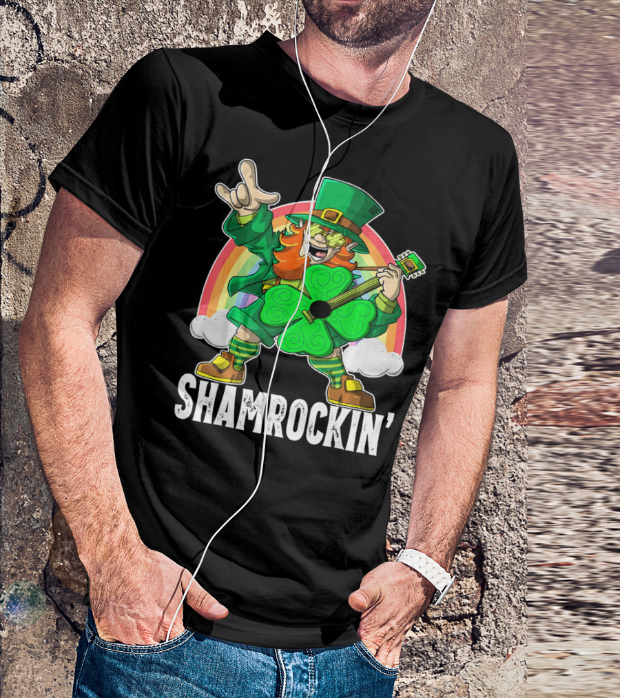 Shamrockin' Leprechaun Rainbow Guitar T-Shirt