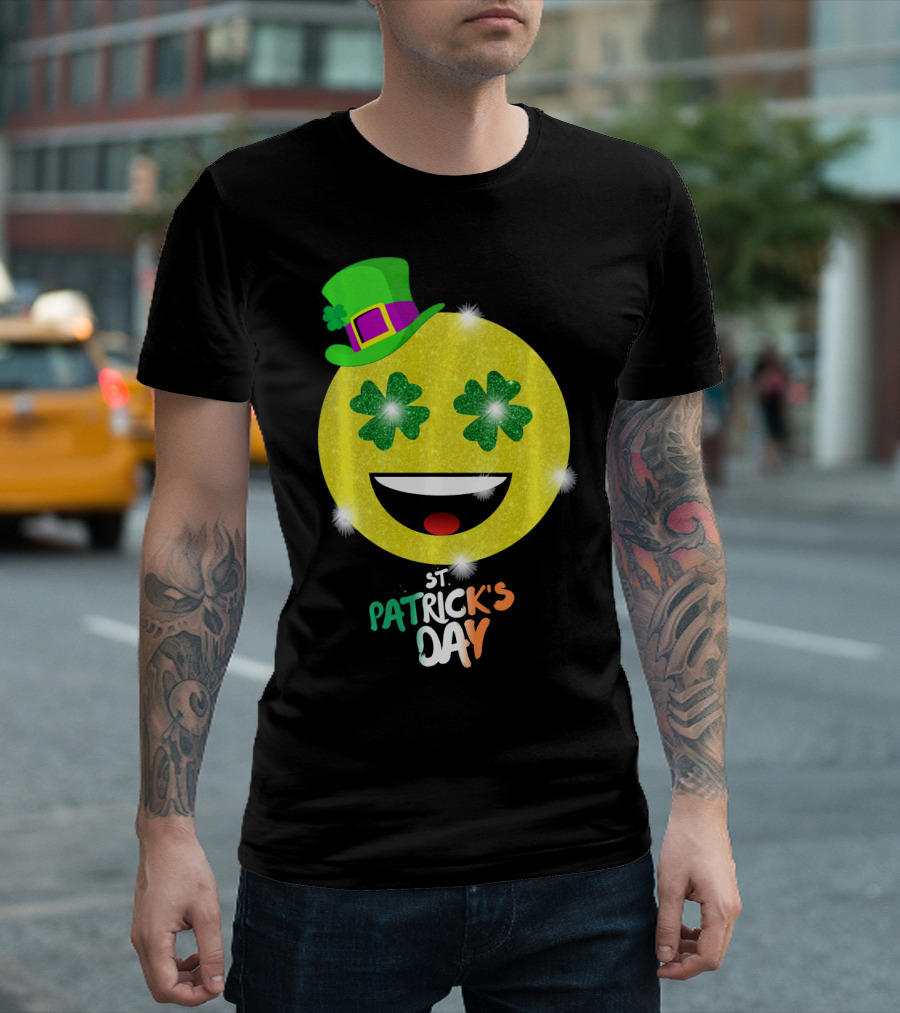 St. Patrick's Day Emoji With Green Hat And Shamrock Eyes T-Shirt