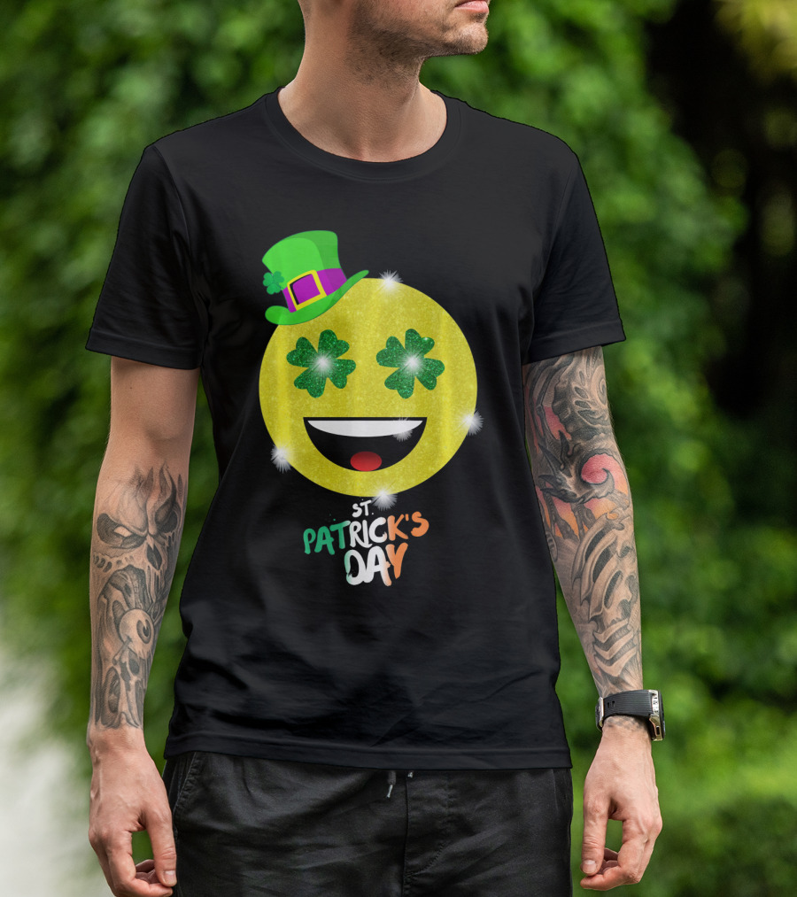 St. Patrick's Day Emoji With Green Hat And Shamrock Eyes T-Shirt