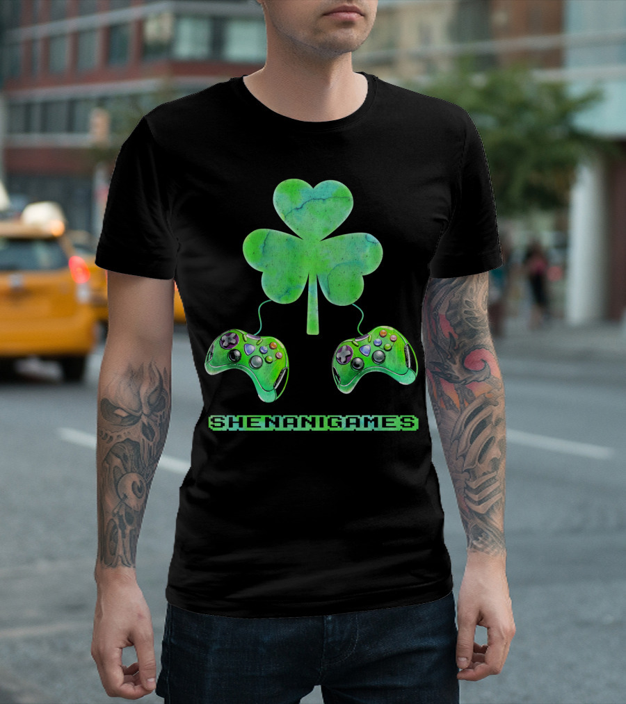 Shenanigames St Paddys Day Gamer Shamrock Controllers T-Shirt