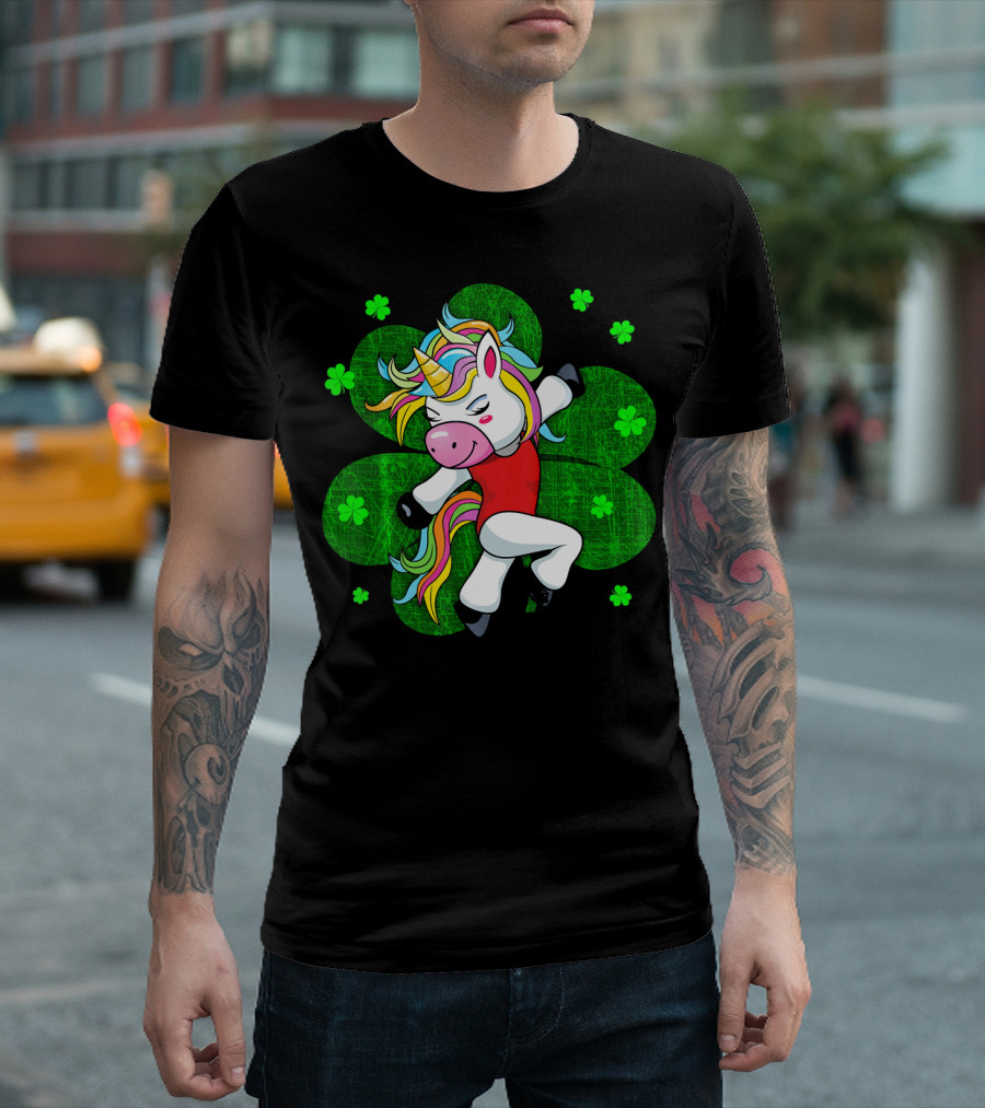 Youthful Rainbow Unicorn Gymnastics with Irish Shamrocks T-Shirt