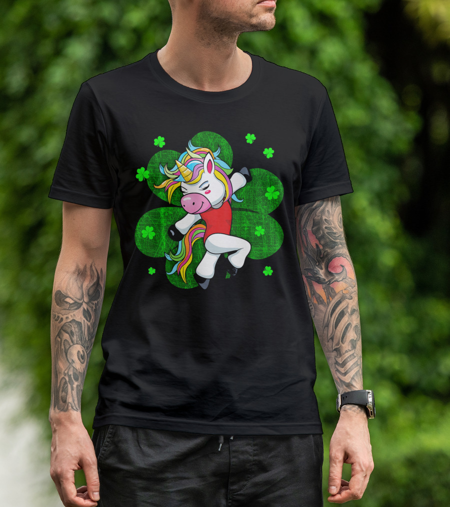 Youthful Rainbow Unicorn Gymnastics With Irish Shamrocks T-Shirt
