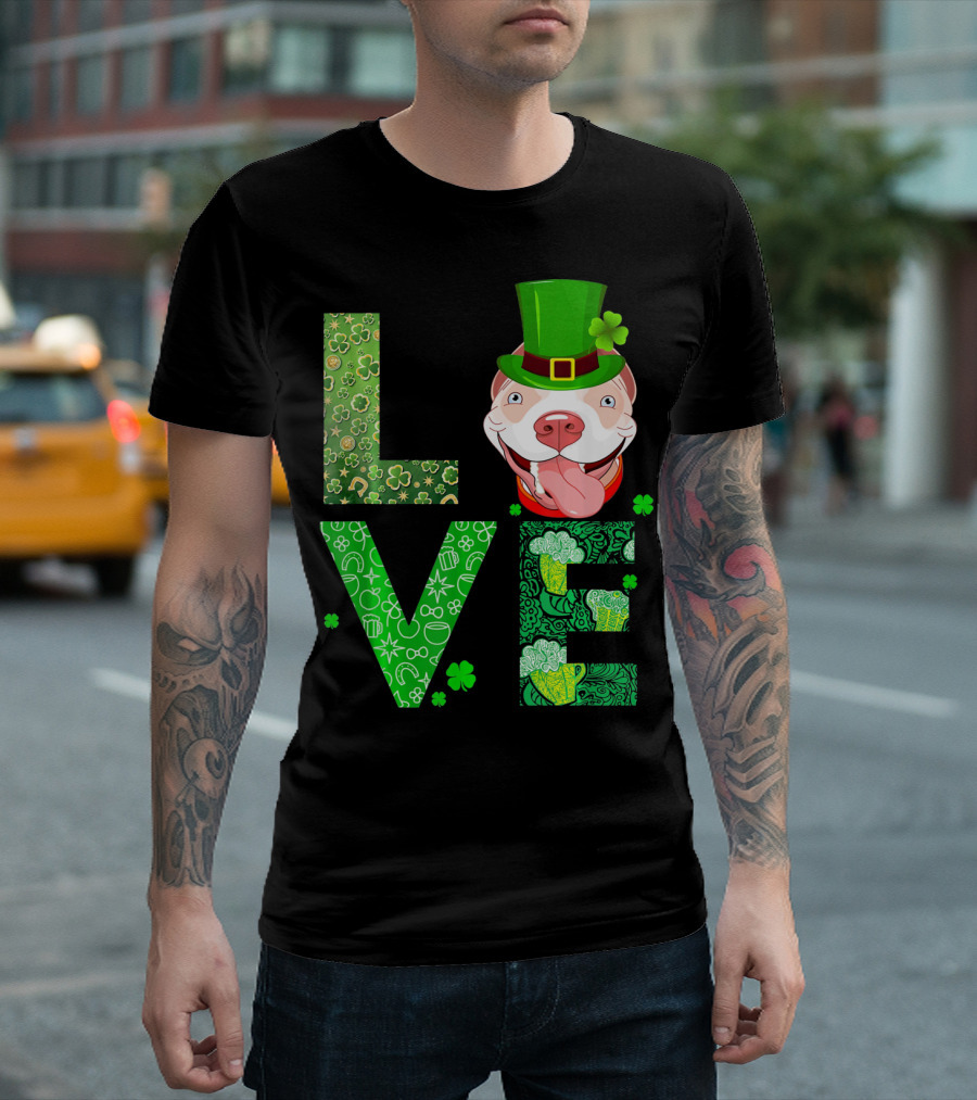 Love Pitbull St Patricks Day Green Shamrock Hat T-Shirt