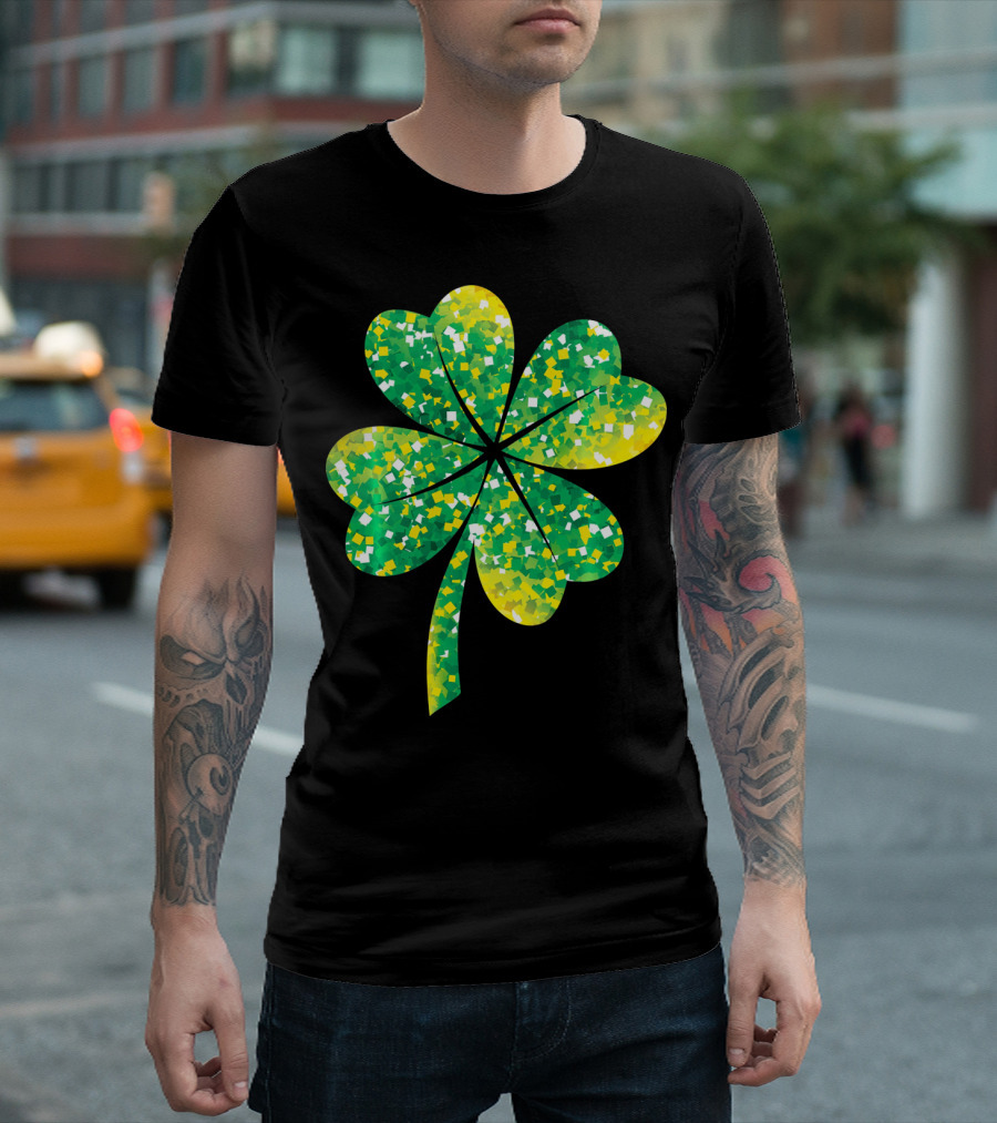 St Patricks Day Green Shamrock 4 Leaf Pattern College T-Shirt