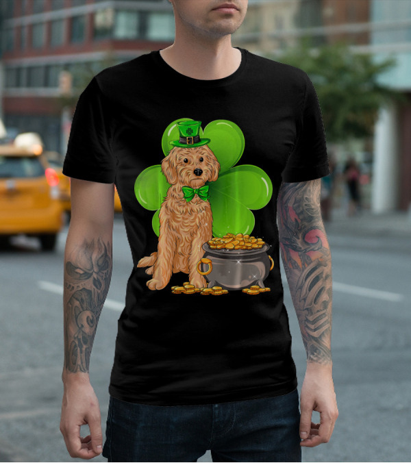Cockapoo St Patricks Day Leprechaun Dog With Shamrock And Pot Of Gold T-Shirt