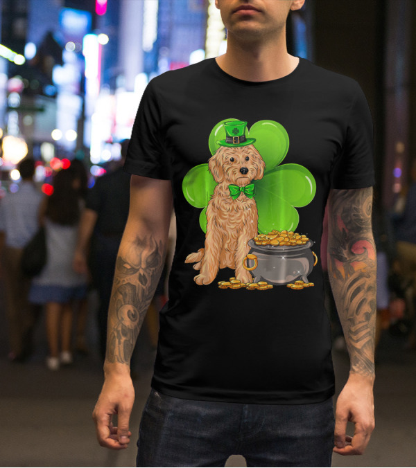 Cockapoo St Patricks Day Leprechaun Dog With Shamrock And Pot Of Gold T-Shirt