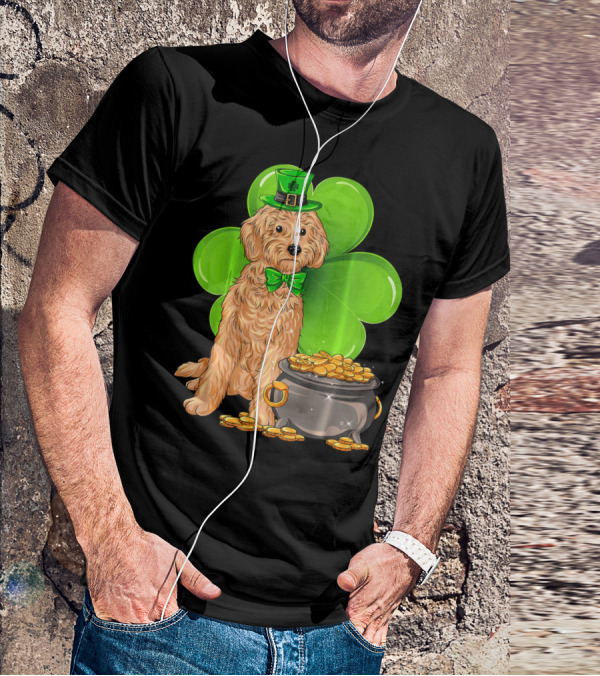 Cockapoo St Patricks Day Leprechaun Dog With Shamrock And Pot Of Gold T-Shirt