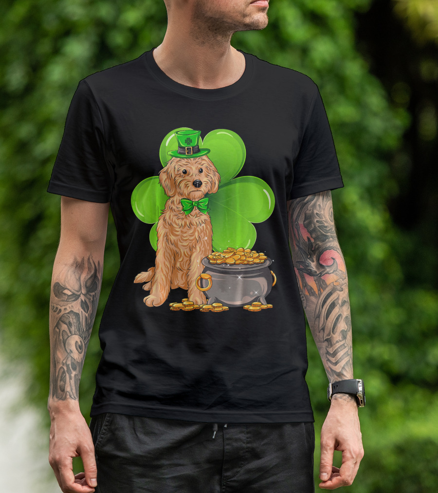 Cockapoo St Patricks Day Leprechaun Dog With Shamrock And Pot Of Gold T-Shirt
