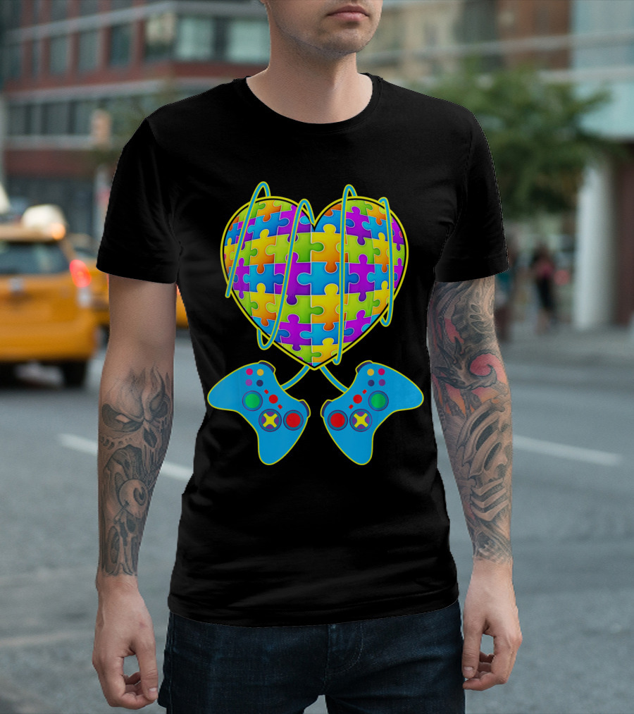 Heart Puzzle Gamer Controller Pattern St Patrick T-Shirt