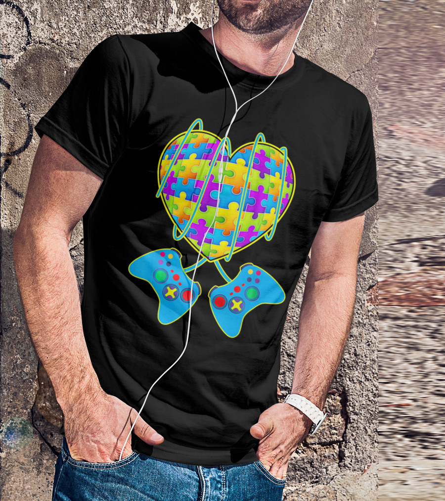 Heart Puzzle Gamer Controller Pattern St Patrick T-Shirt