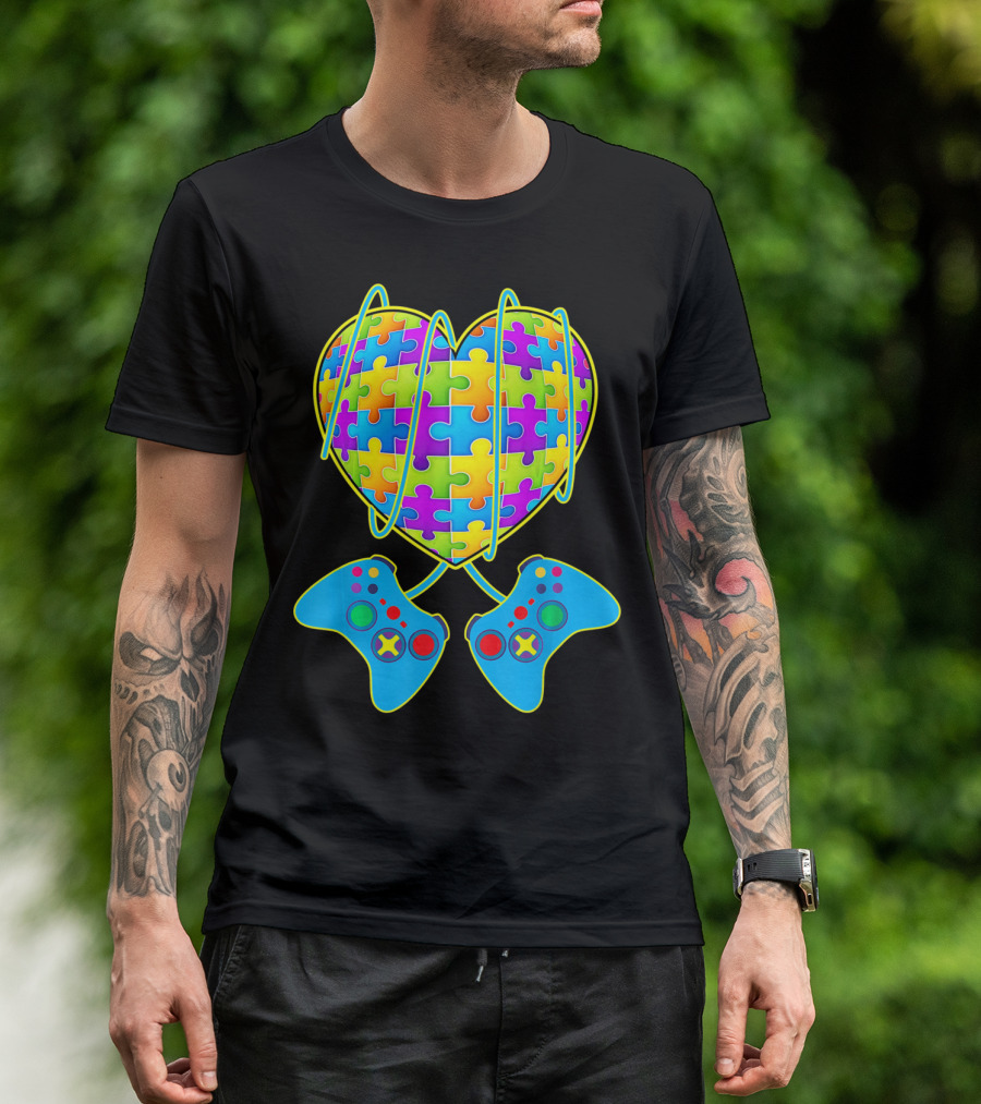 Heart Puzzle Gamer Controller Pattern St Patrick T-Shirt