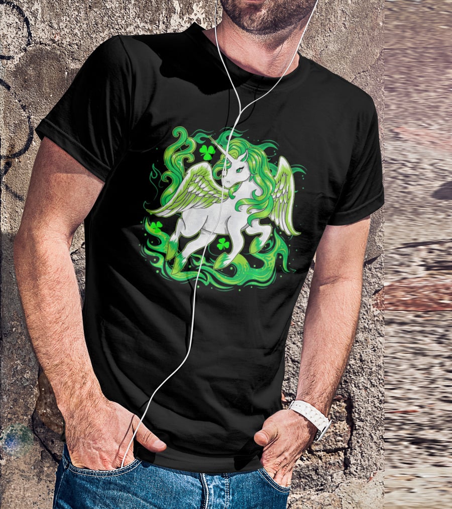 Irish Unicorn With Shamrocks Saint Patrick's Day Humor T-Shirt