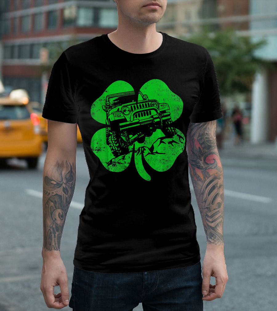 Jeep St Patricks Distressed Off Road Clover T-Shirt