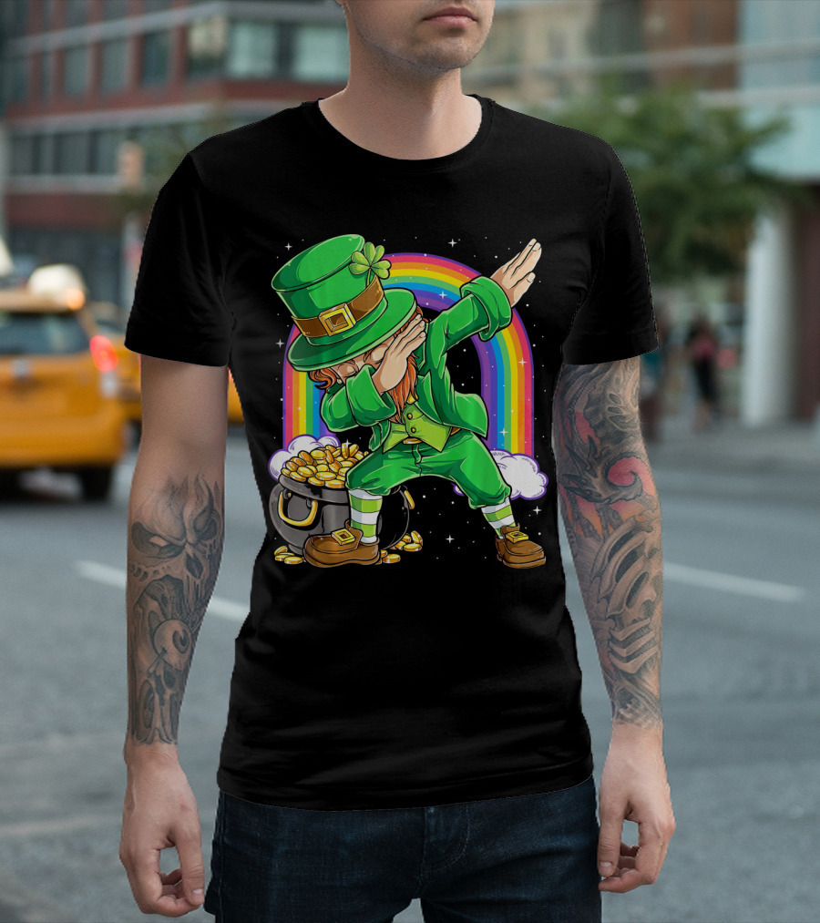 Dabbing Leprechaun Rainbow Pot of Gold St Patricks T-Shirt