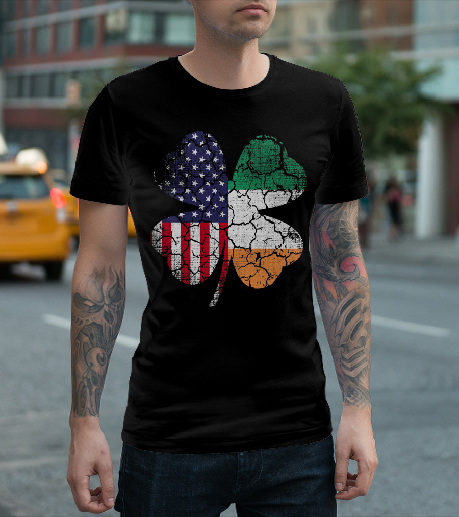 St Patricks Day Irish American Flag Shamrock Clover Mashup T-Shirt