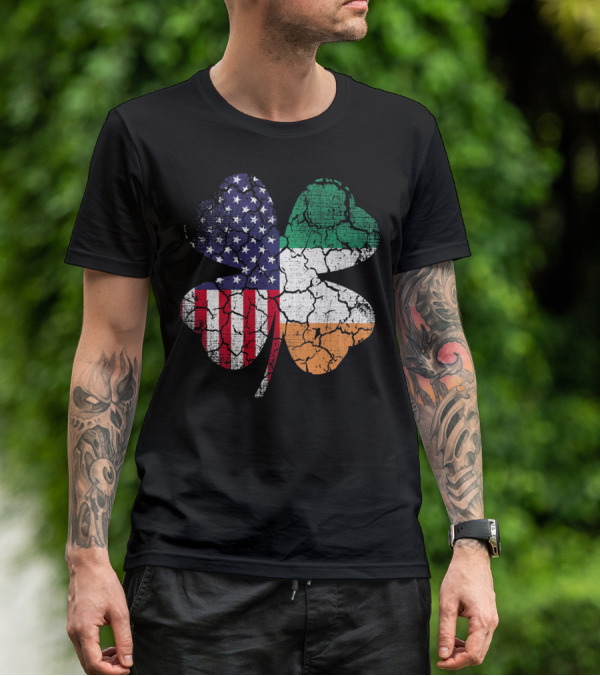 St Patricks Day Irish American Flag Shamrock Clover Mashup T-Shirt