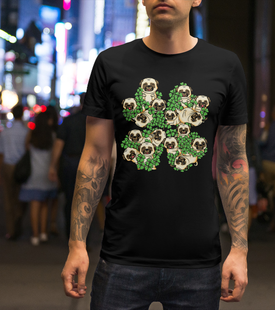 Pug St. Patricks Day Irish Pug Shamrock Clover Pugs T-Shirt