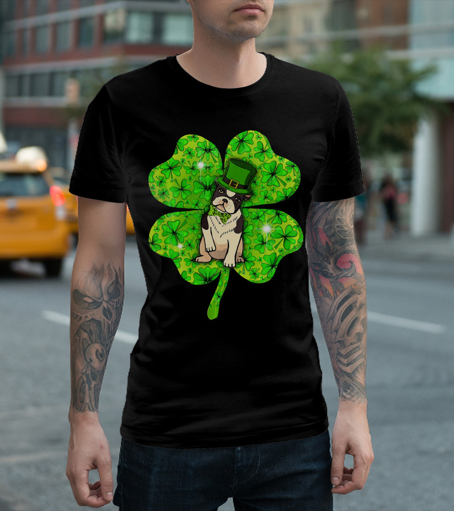 French Bulldog With Irish Shamrock And Leprechaun Hat T-Shirt
