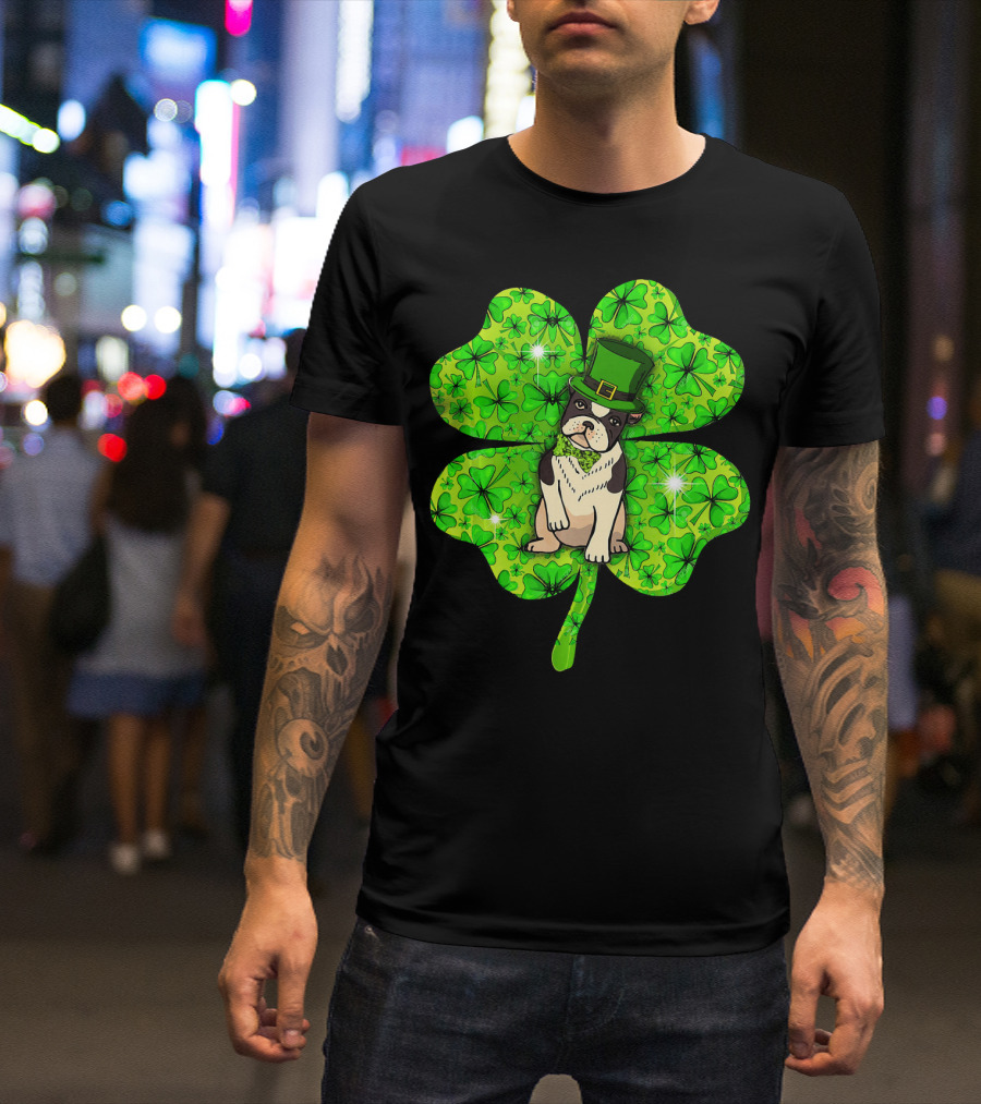 French Bulldog With Irish Shamrock And Leprechaun Hat T-Shirt
