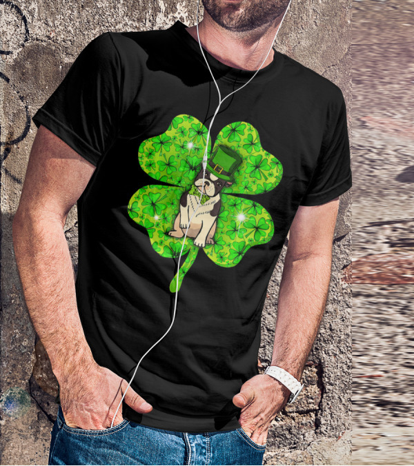 French Bulldog With Irish Shamrock And Leprechaun Hat T-Shirt