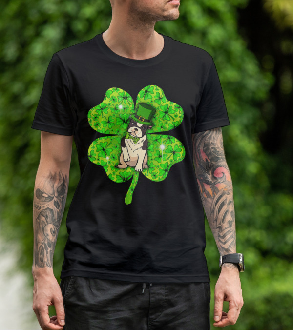 French Bulldog With Irish Shamrock And Leprechaun Hat T-Shirt