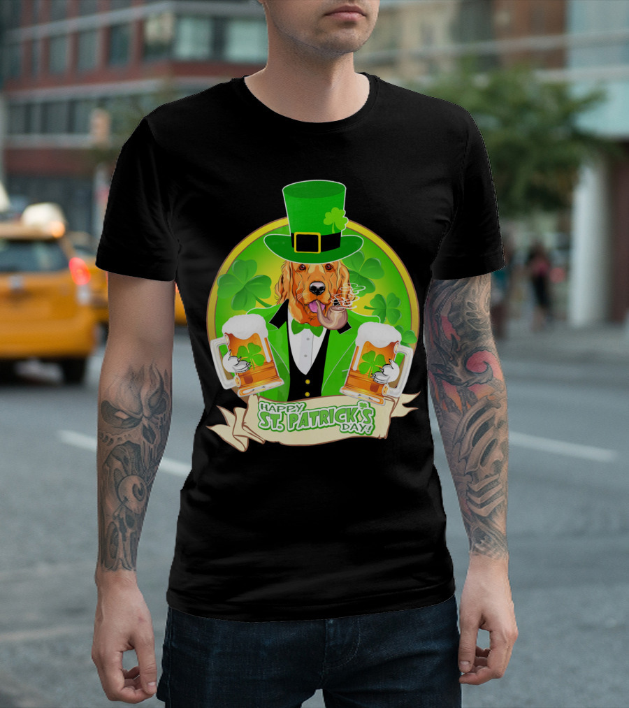 Happy St. Patrick's Day Golden Retriever Beer Fest T-Shirt
