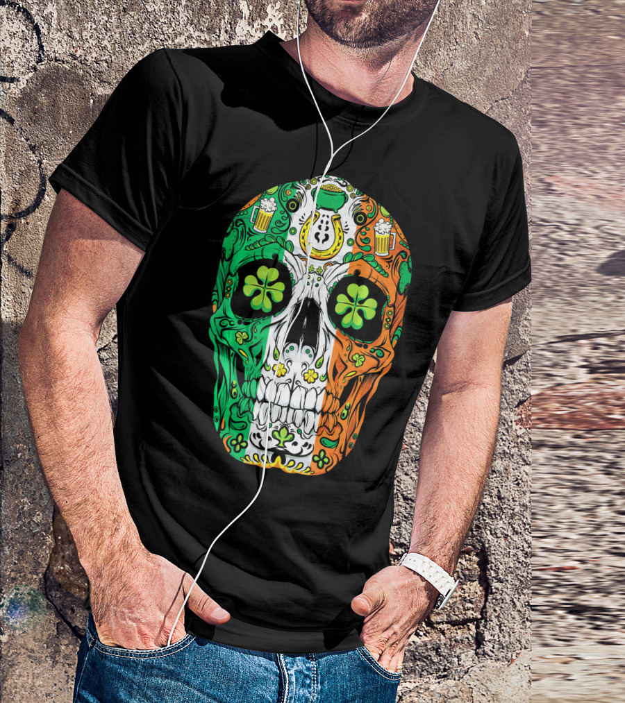 Sugar Skull Irish Leprechaun Shamrock St Patrick's Day T-Shirt