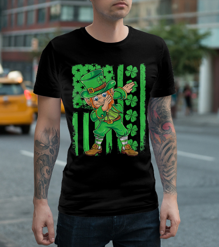St Patricks Day Leprechaun Dab Shamrock Flag T-Shirt