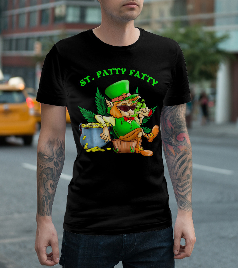 St. Patty Fatty Cool St. Patrick's Weed Smoking Leprechaun T-Shirt