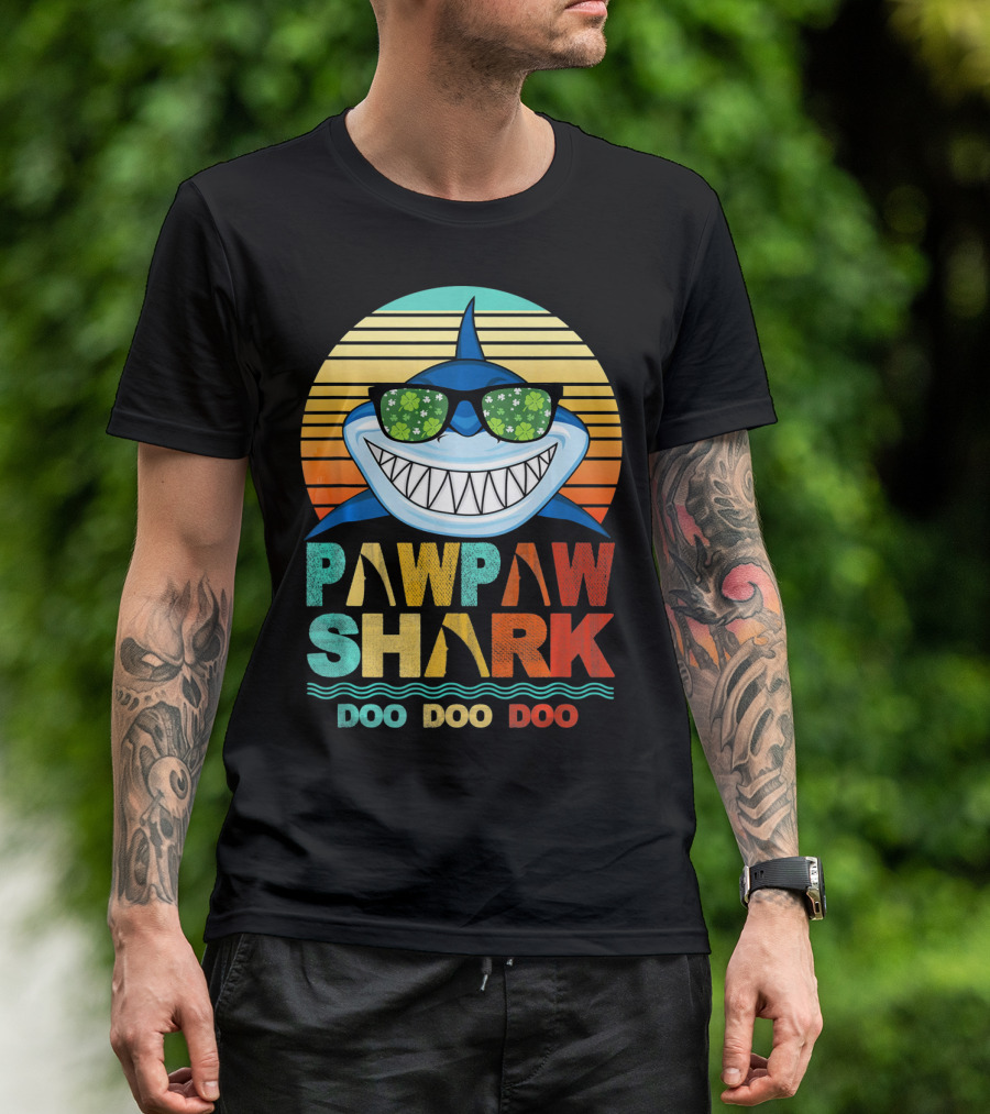 Pawpaw Shark Doo Doo Doo Sunglasses Retro Sunburst T-Shirt