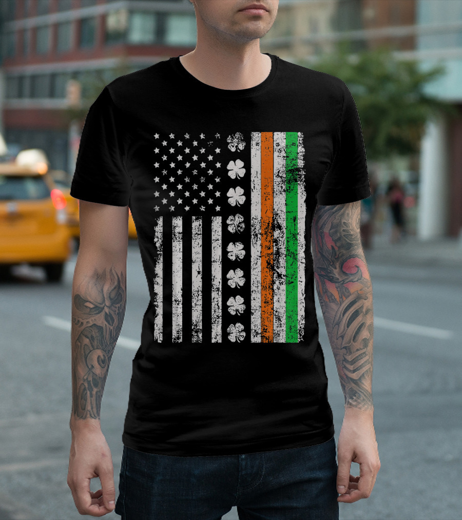 Irish American Flag Shamrock St Patricks Holiday T-Shirt