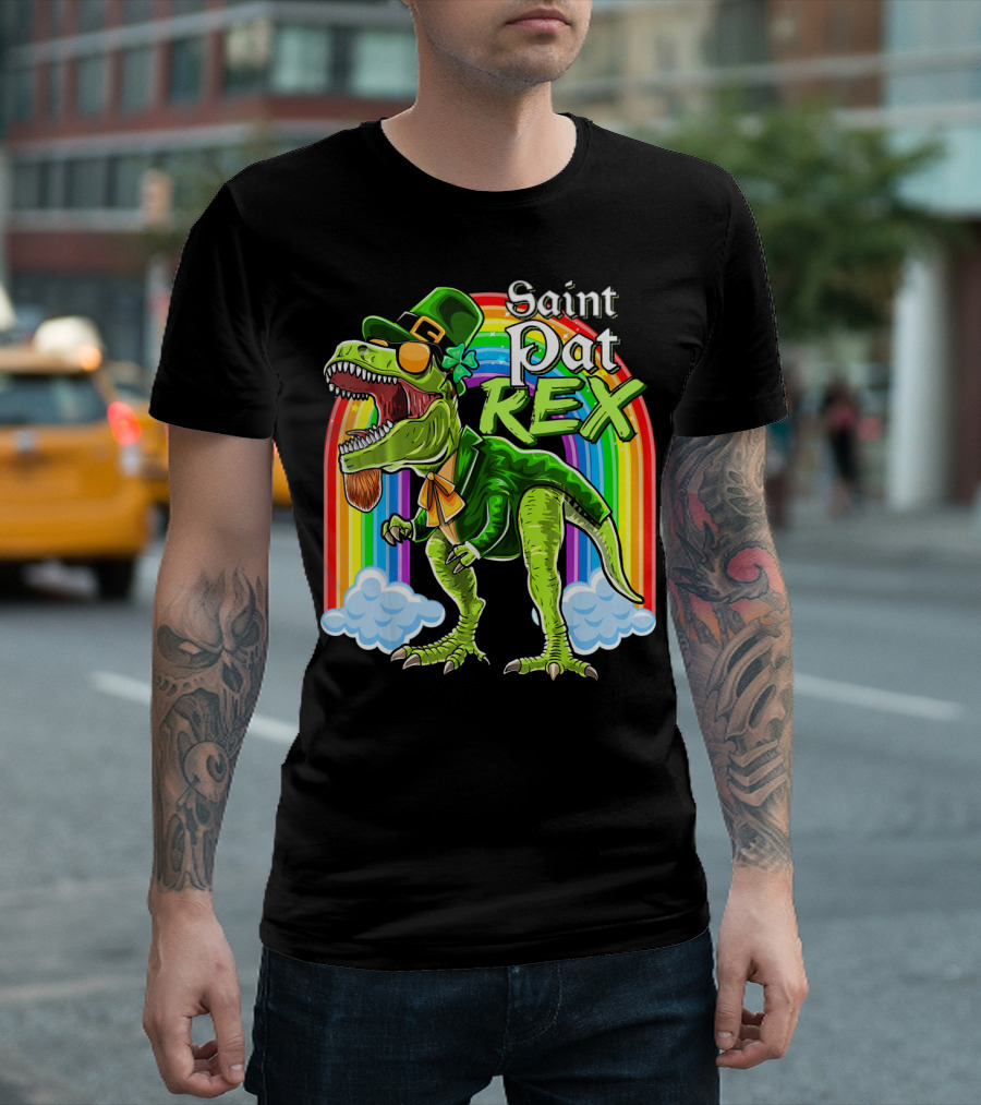 Saint Pat Rex Dinosaur Leprechaun Rainbow T-Shirt