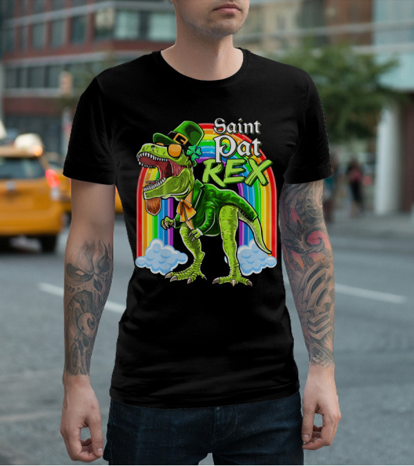 Saint Pat Rex Dinosaur Leprechaun Rainbow T-Shirt