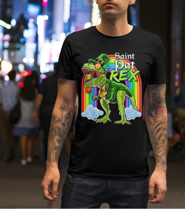 Saint Pat Rex Dinosaur Leprechaun Rainbow T-Shirt