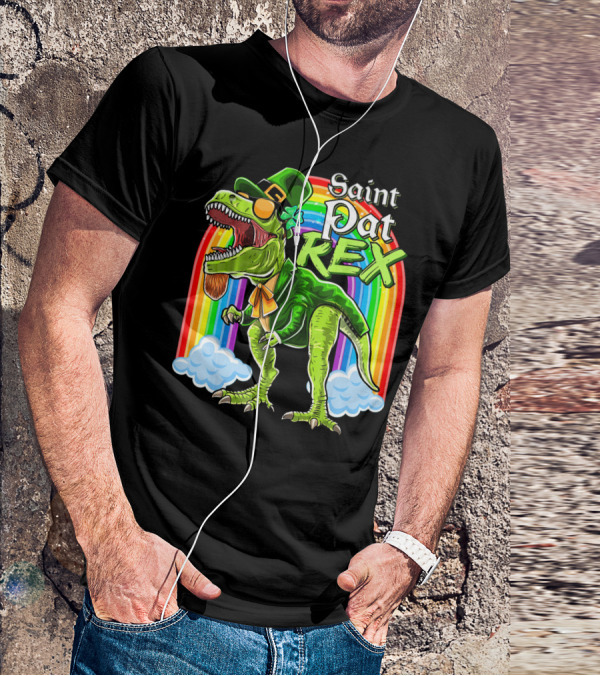 Saint Pat Rex Dinosaur Leprechaun Rainbow T-Shirt