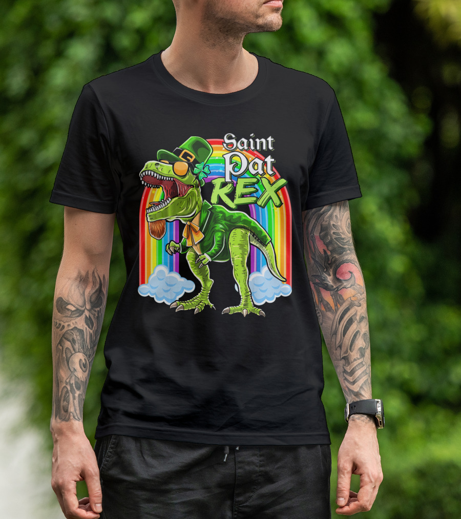 Saint Pat Rex Dinosaur Leprechaun Rainbow T-Shirt