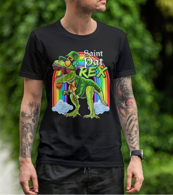 Saint Pat Rex Dinosaur Leprechaun Rainbow T-Shirt
