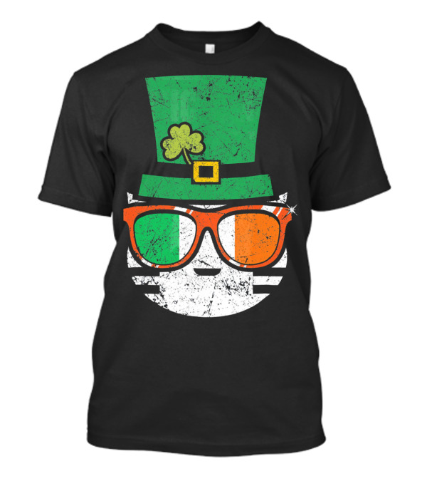 St Patricks Day Irish Cat With Shamrock Hat And Flag Sunglasses T-Shirt