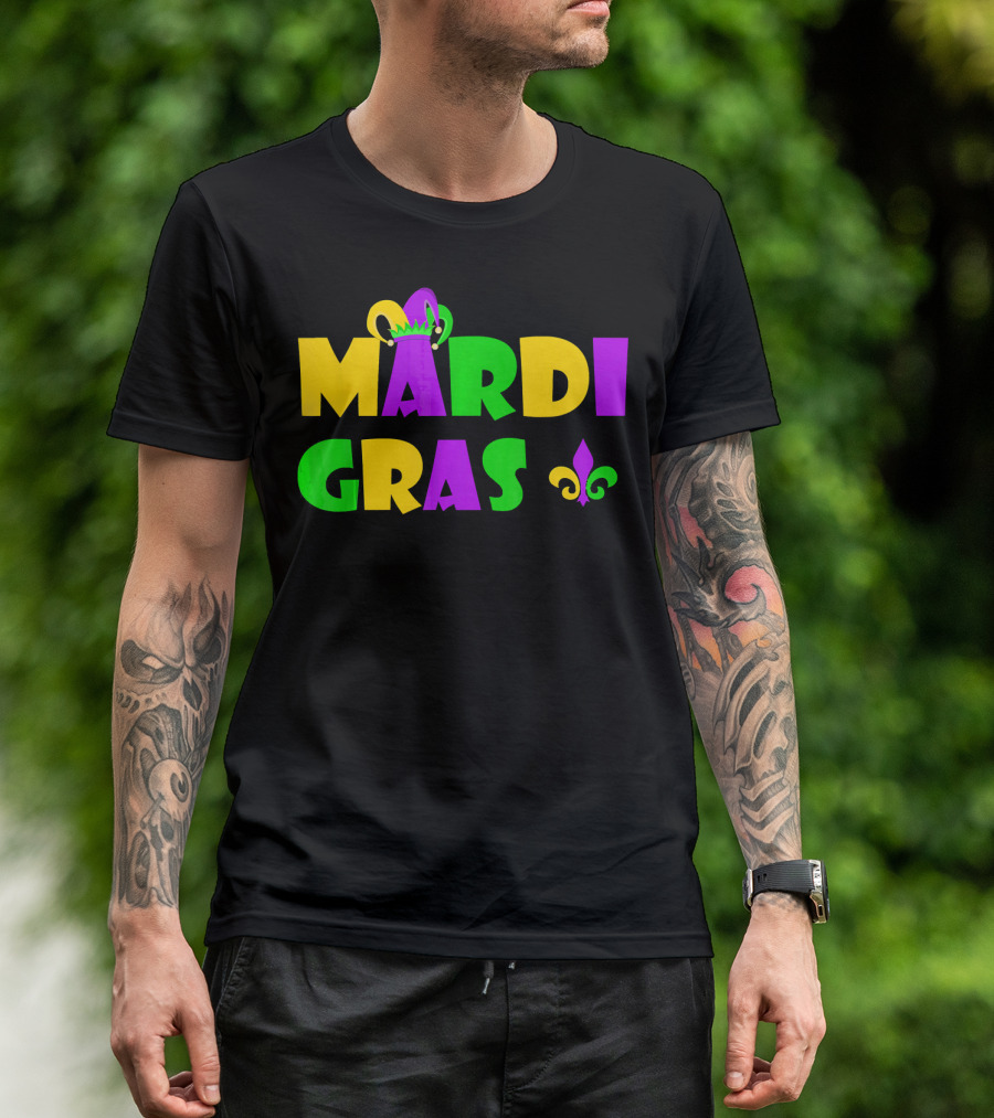 Mardi Gras Fun Party With Crown And Fleur-de-Lis T-Shirt