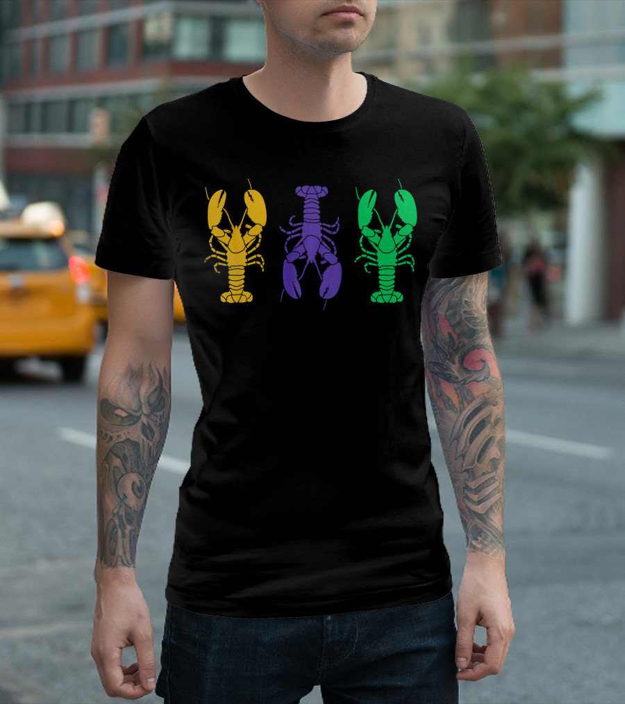 Mardi Gras Yellow Purple Green Crayfish Lobsters T-Shirt