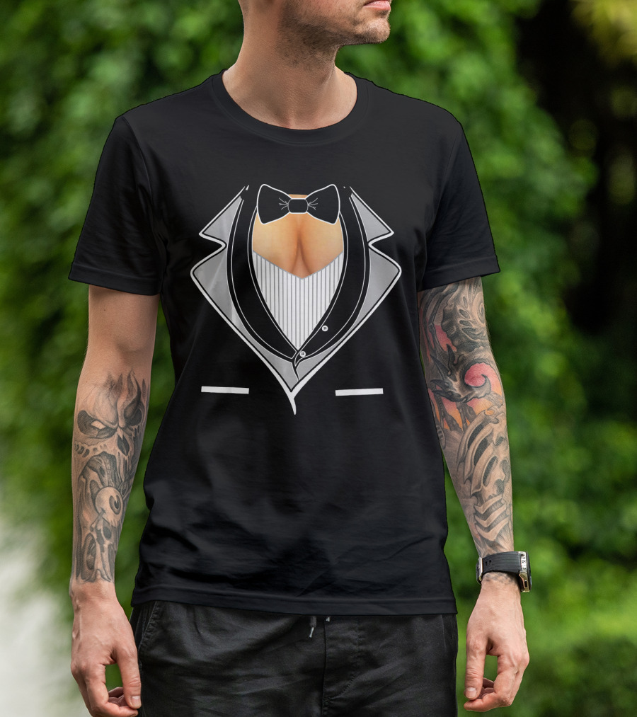 Funny Ladies Cleavage Tuxedo Party Special Bow Tie T-Shirt