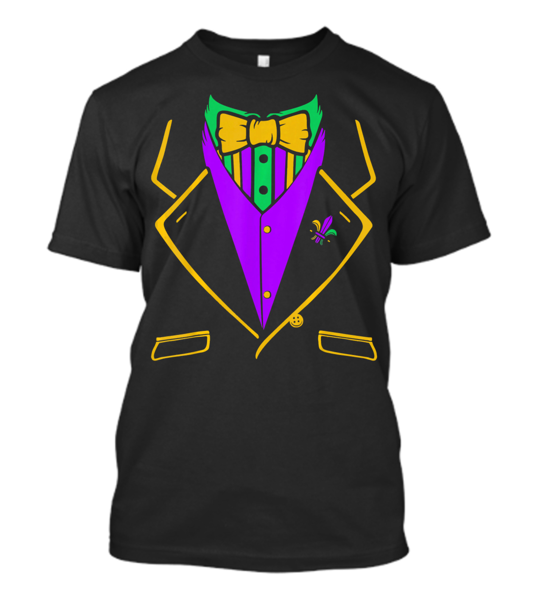 Mardi Gras Tuxedo Costume With Funny Carnival Bow Tie And Fleur-de-Lis Motif T-Shirt