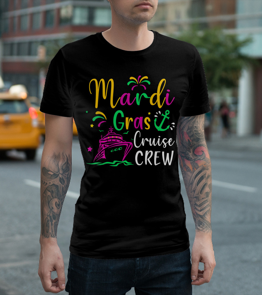 Mardi Gras Cruise Crew Funny Anchor Fireworks Ship T-Shirt