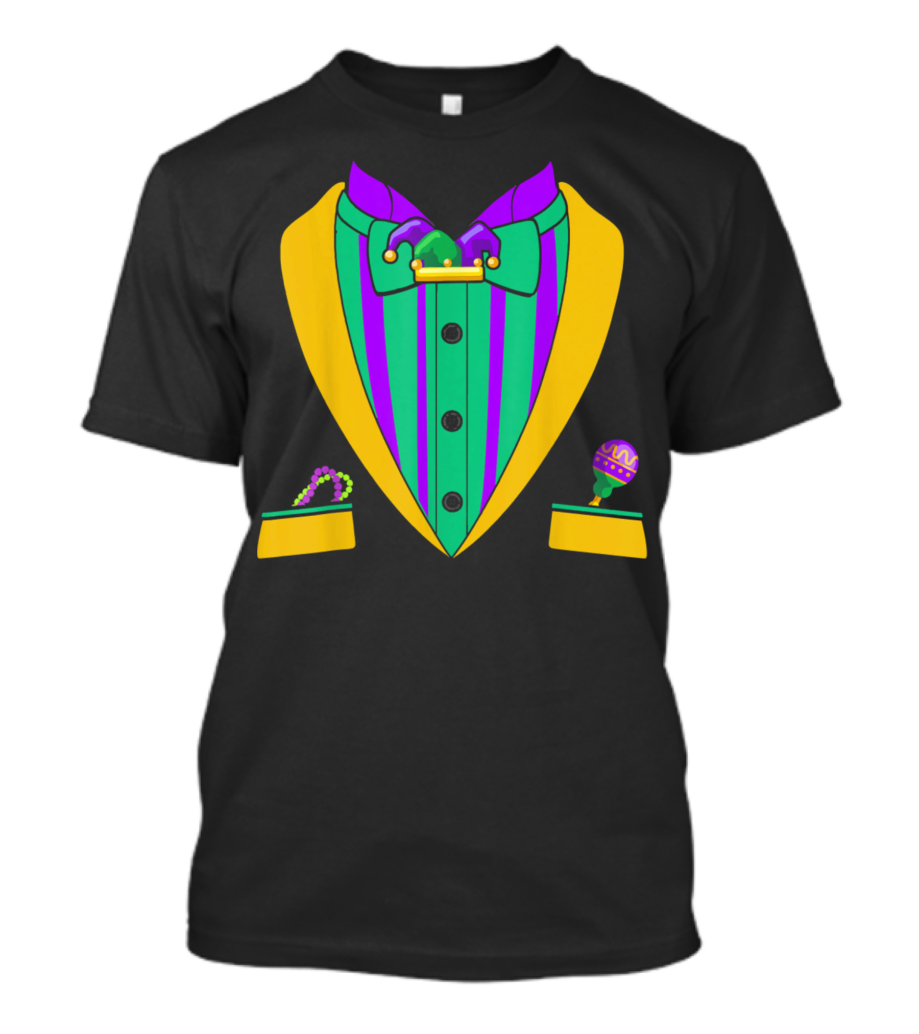 Mardi Gras Tuxedo Vest Costume Funny Maracas And Beads T-Shirt
